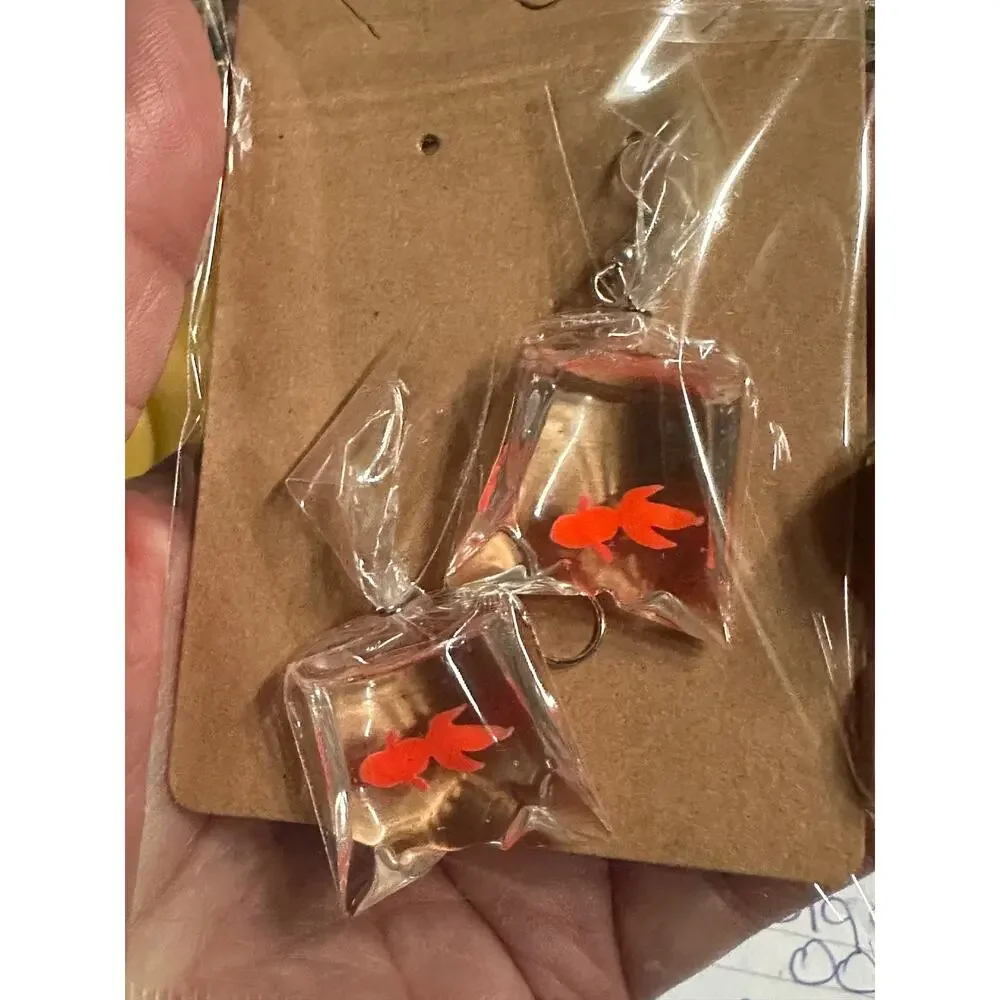 Gold‎ fish bag dangle earrings